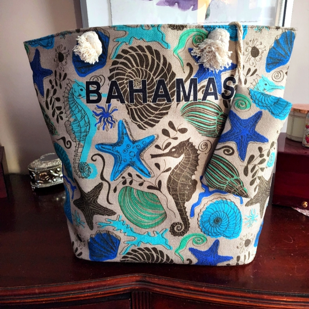 NEW ~ XXL Gorgeous Bahamas Canvas Travel Bag w/Attached Zippered Pouch a…